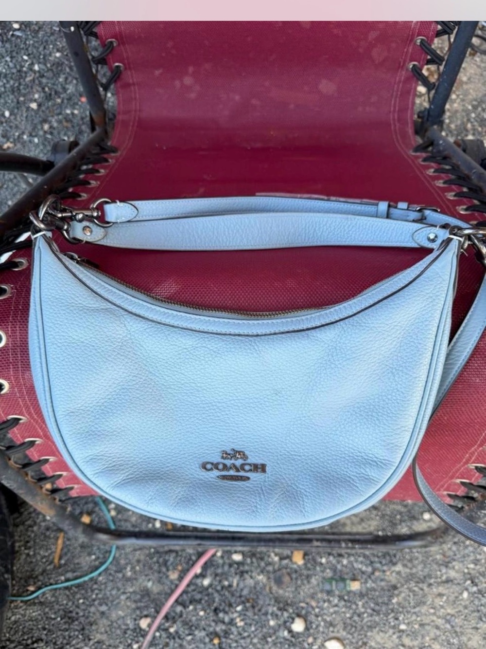Light Blue Coach Aria Shoulder Bag With Gunmetal Hardware